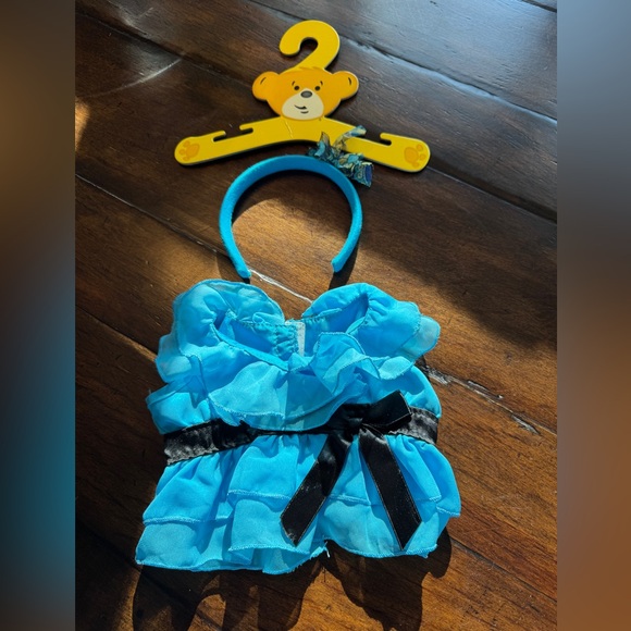 Build-a-Bear Blue Ruffled Dress with Black Bow & Headband - Picture 1 of 10